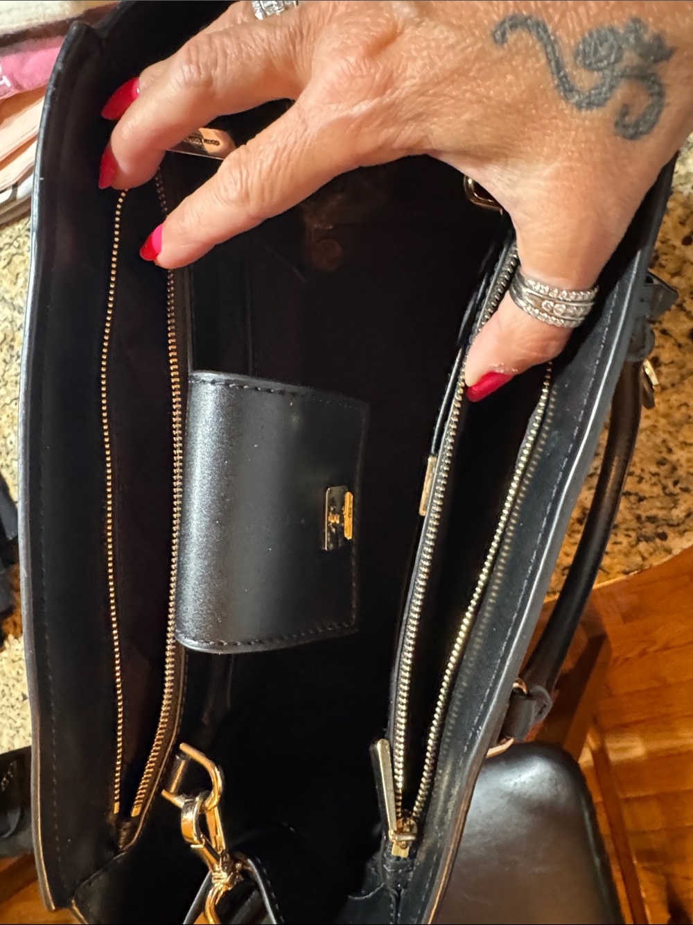 Michael Kors Black and Brown Signature Satchel with MK Charm - Picture 3 of 4